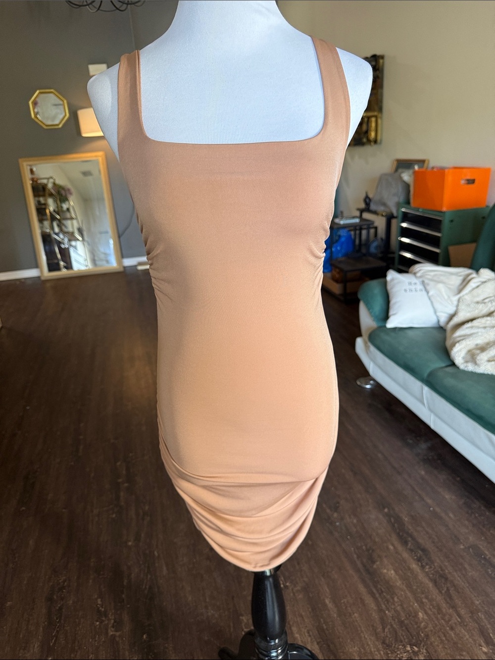 Charlotte Russe Sleeveless Square-Neck Bodycon Dress in Nude